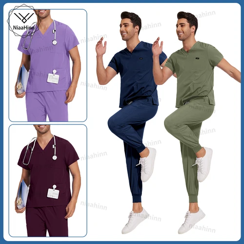 Uniformes médicos de Hospital transpirables para hombres y mujeres, conjuntos de uniforme de Enfermería de manga corta, ropa de trabajo para médicos y enfermeras, venta al por mayor