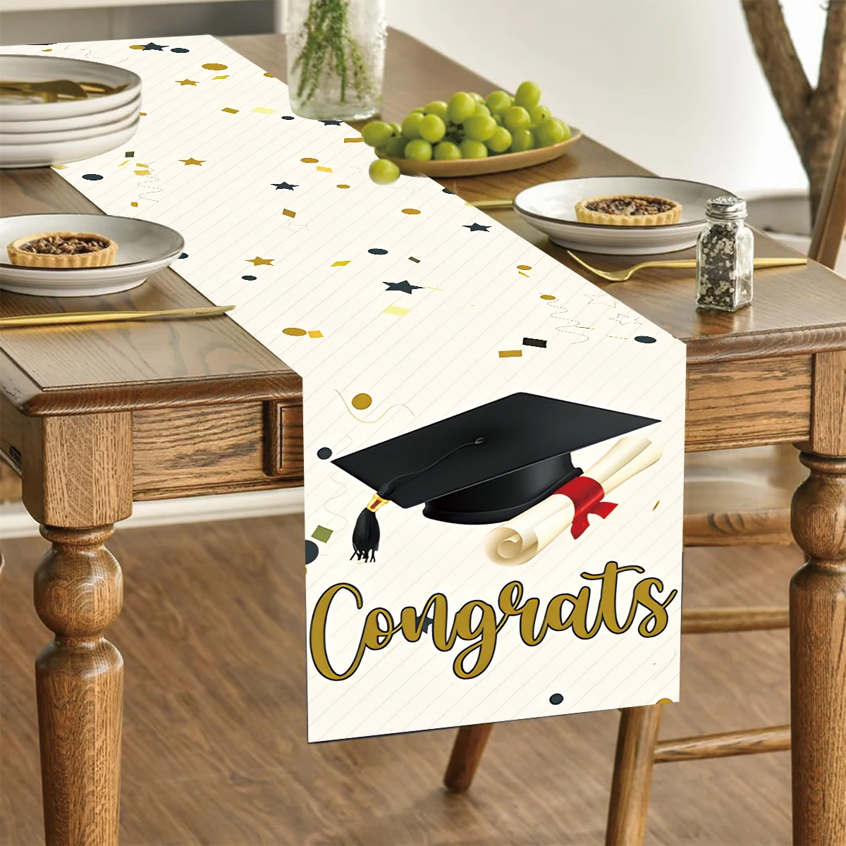 Happy Graduation Table Runner 2024 Congrats Grad Table Cloth Banner Celebration Graduation Class of 2024 Classmates Party Decors