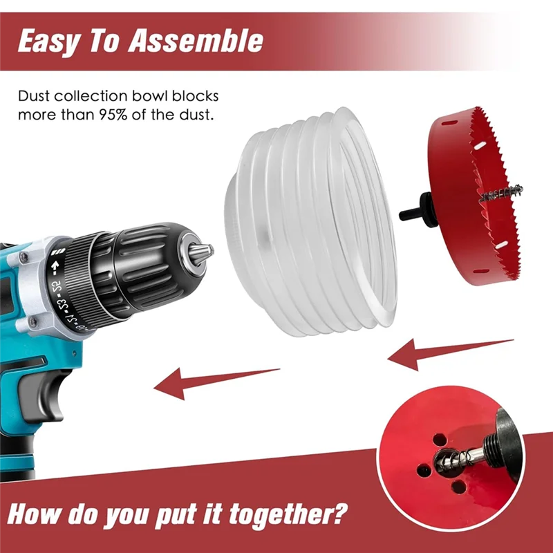 

Premium-6Inch Hole Saw With Dust Bowl For Recessed Lights,3/8In Hex Shank Mandrel Drill Dust Bowl For Drywall,Ceiling Drilling