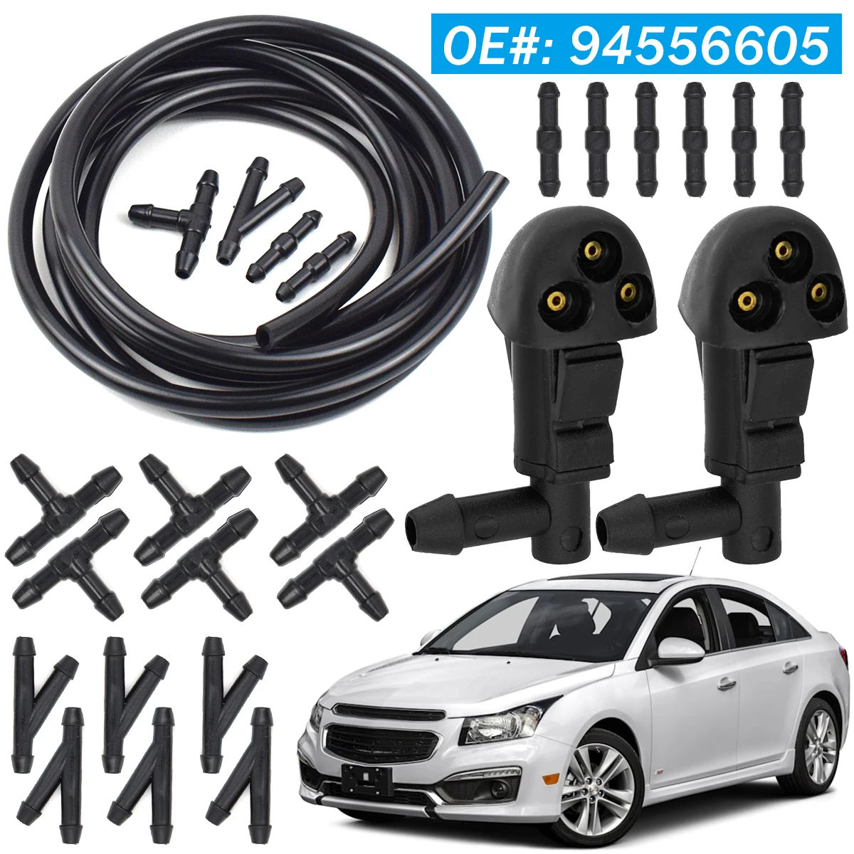 앞 유리 와이퍼 와셔 노즐 Chevrolet Cruze MK1 2008 - 2016 94556605 용 스프레이 제트 호스 파이프, 자동차 후드 스프레이 노즐 