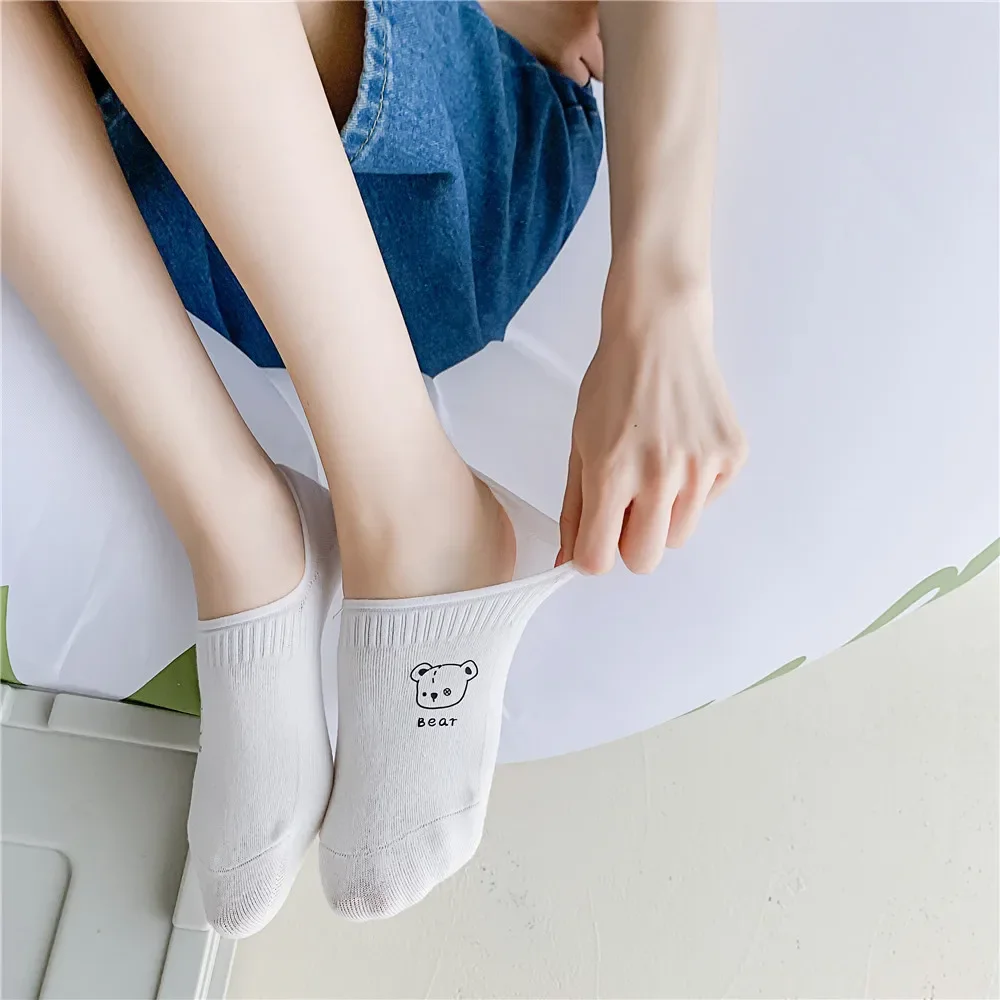 1PR Socks Women's Summer Thin White Ankle Socks Women's Pure-Cotton Base Shallow Mouth Invisible Women's Socks Cute Socks Tight