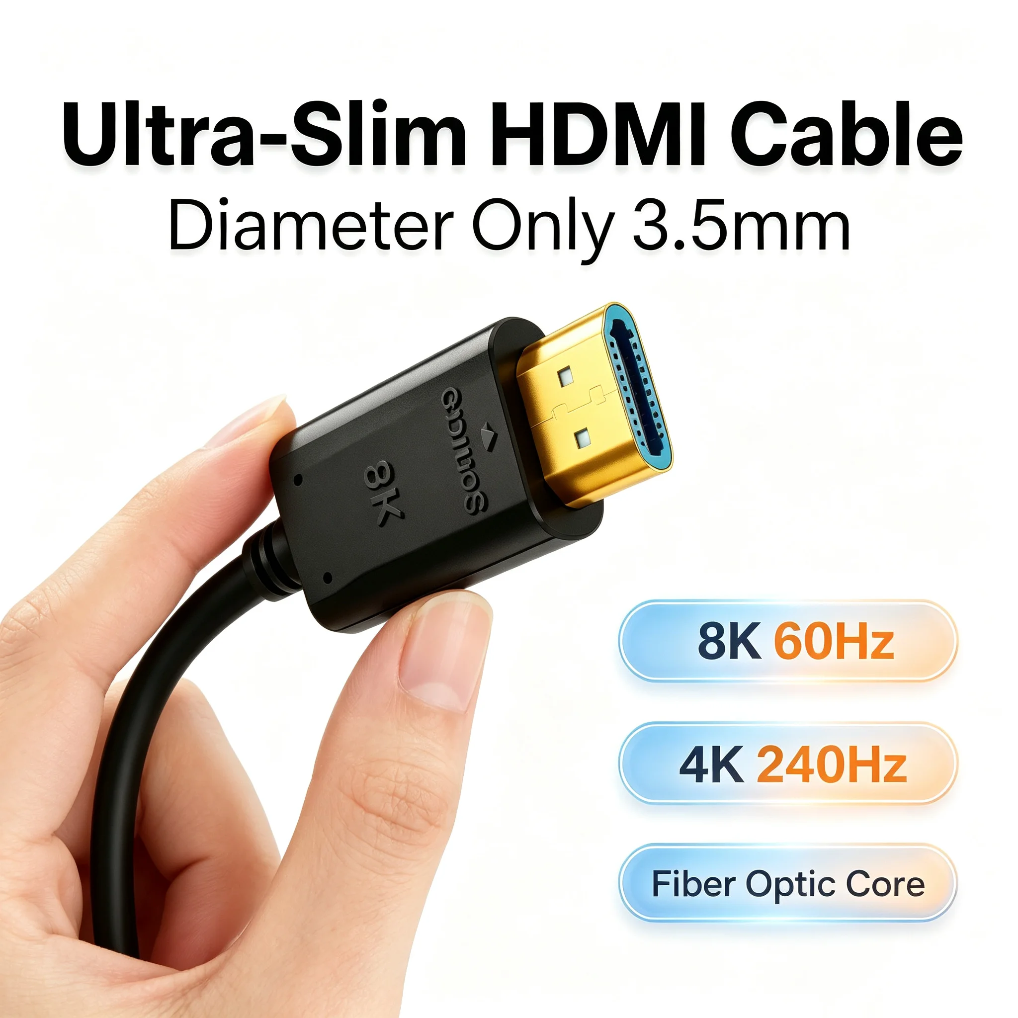 Ultra Thin Fiber Optic HDMI 2.1 Cable 3.5mm OD 48Gbps Supports 8K@60Hz 4K@120/144/240Hz Slim Active Optical HDMI Cord