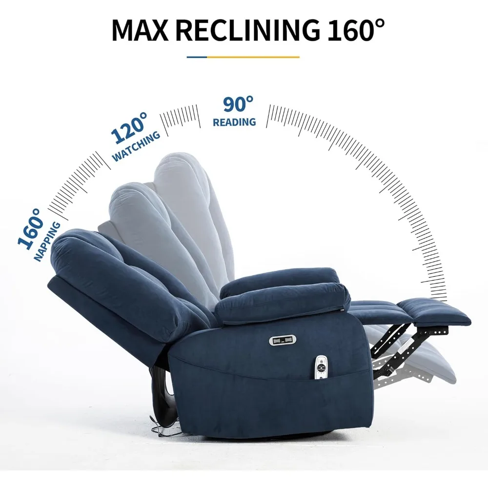 كرسي هزاز دوار كهربائي للبالغين، كراسي كراسي هزاز مع تدليك وسرارة لغرفة المعيشة، قماش كهربائي