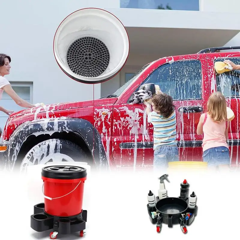 Car Wash Bucket Roller 5 Wheels Multifunctional Removable Bucket Mover Heavy Duty Car Washing Tools Easy Push Bucket Trolley