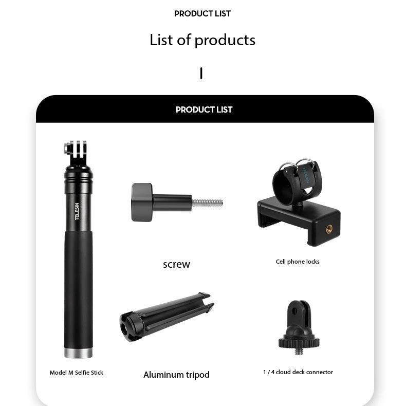 

TELESIN 0.9M Aluminum Alloy Selfie Stick Monopod Tripod for GoPro Hero 12 11 10 9 Insta360 DJI Action 5pro 4 3 for Smart Phones