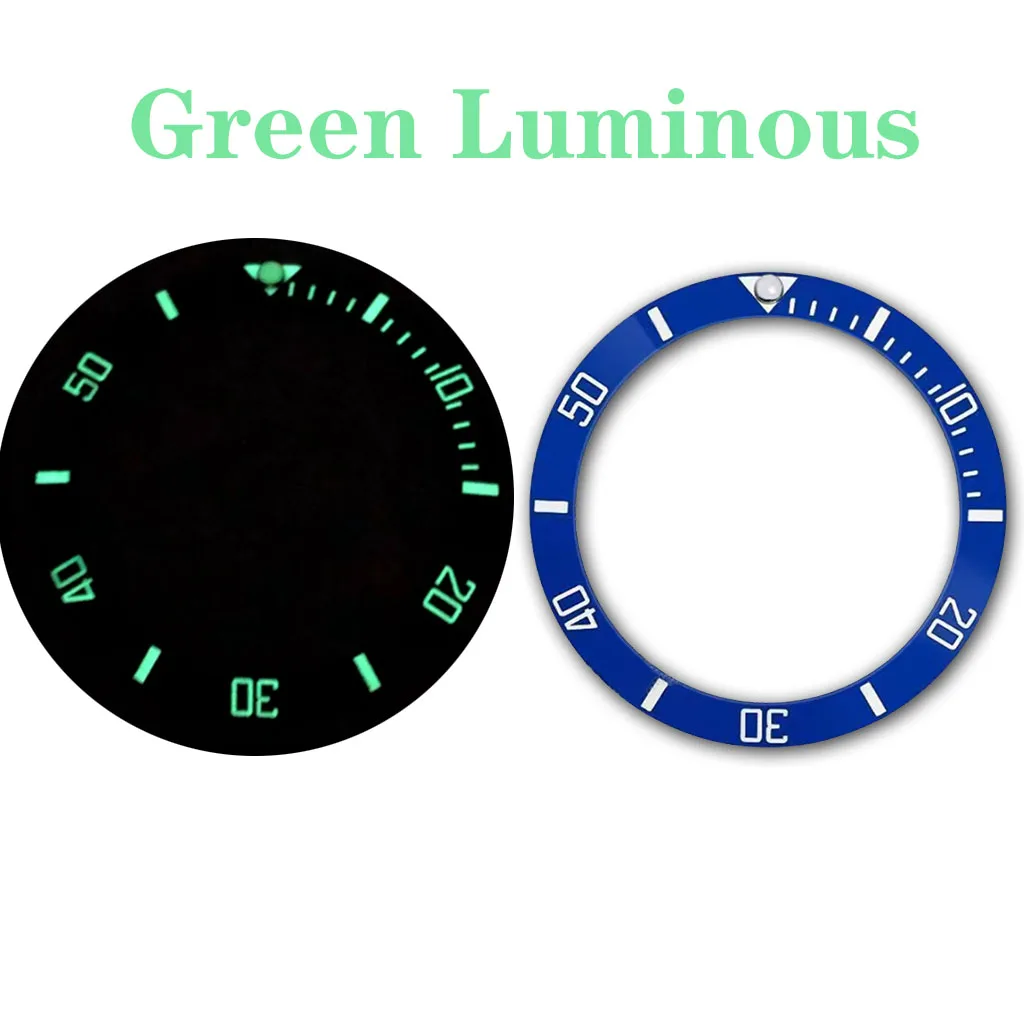 38MM C3 Super Luminous Black Blue Green Ceramics Bezel Sloping Diving Watch Insert Fit Sub Watch Case Insert Ring