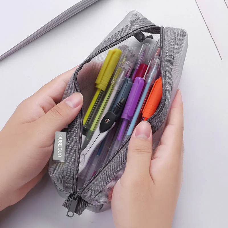Mesh-Federmäppchen, transparent, Stifte-Beutel, niedlich, einfach, ästhetisch, Tasche, Organizer, Büro, Schulbedarf für Studenten, Schreibwaren – Detail 3