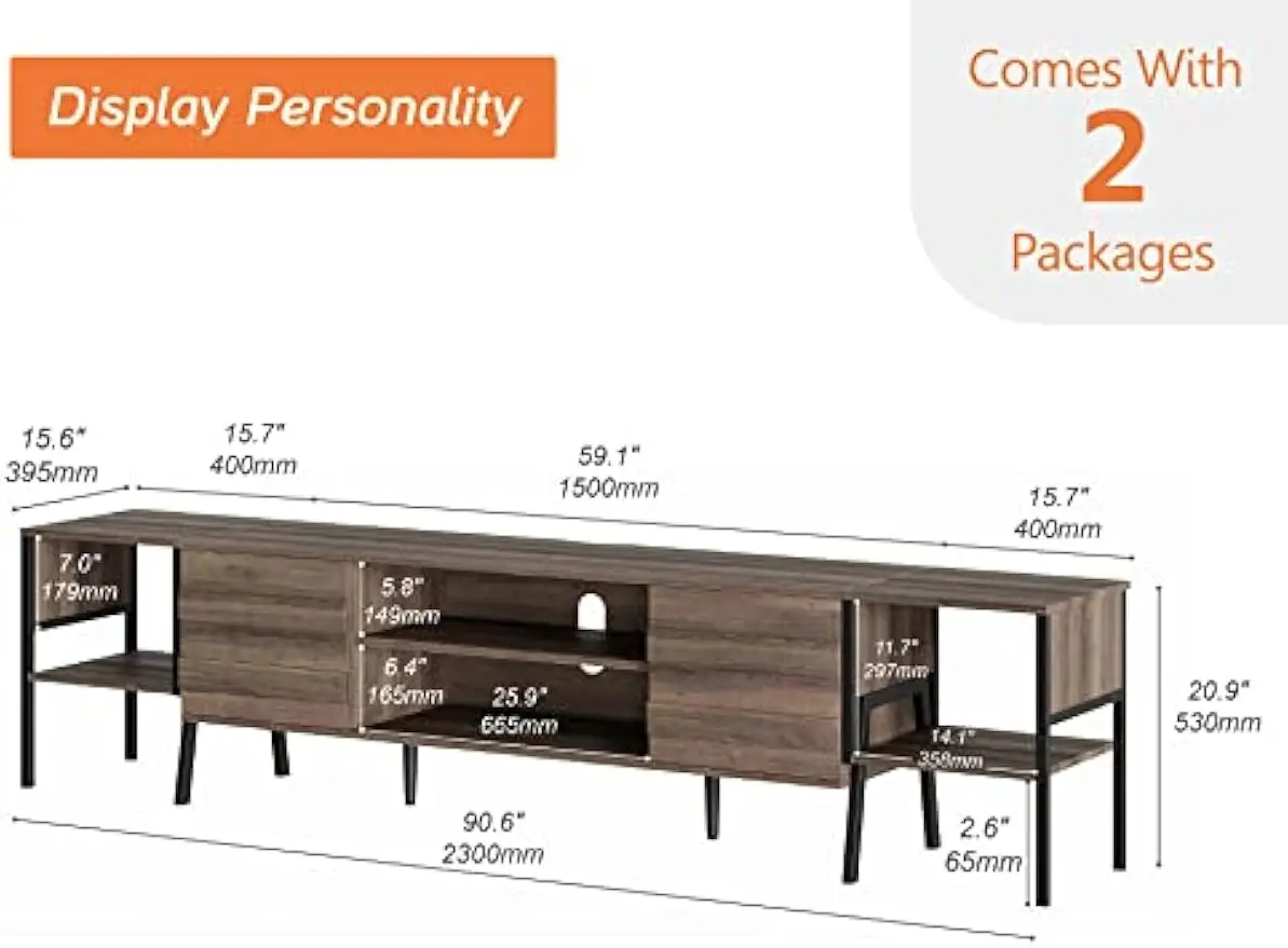 Mid-Century Modern TV Stand for TVs up to 85/90/100 inch Flat Screen Wood TV Console Media Cabinet with Storage, Home Entertainm