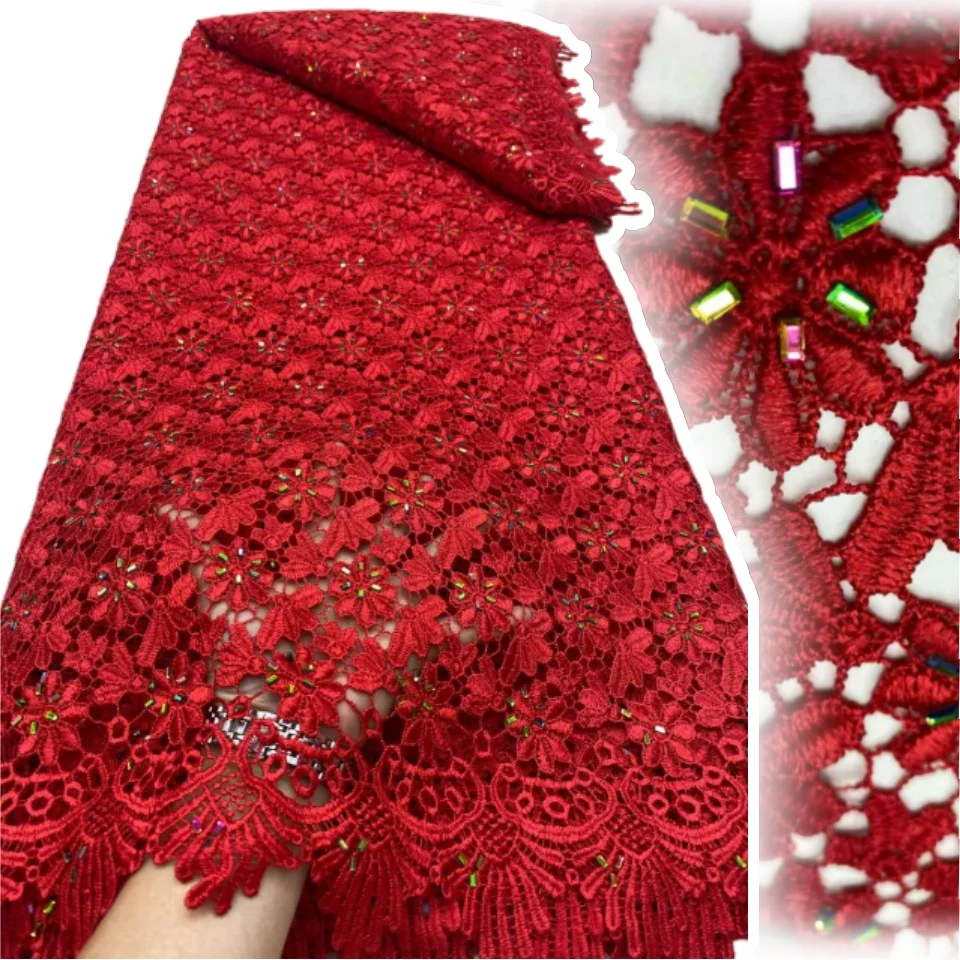 최신 나이지리아 수용성 레이스 스팽글 원단 고품질 우아한 아프리카 코드 기퓌르 레이스 원단 웨딩 드레스용 SZ1470