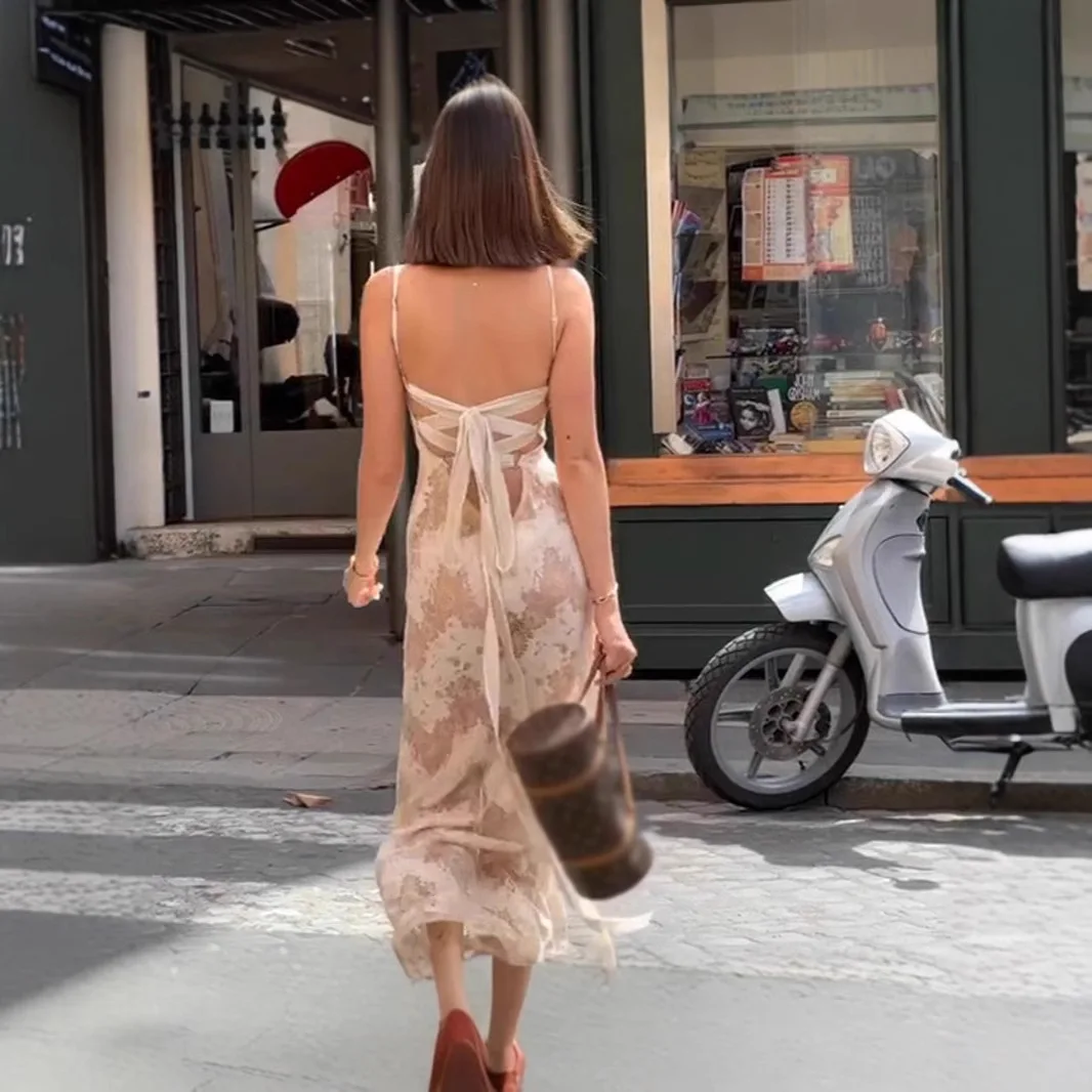 Sexy Backless Bowtie Low Cut Elegant High Waist Long Dress Vneck Gown Retro Strapless Dress Polyester Knitted Holiday Style