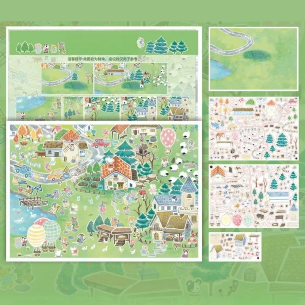 PET Scene Building Stickers Self-Adhesive Forest Town Mini Landscape Stickers Jewelry Store Plant Shop 3D DIY Stickers