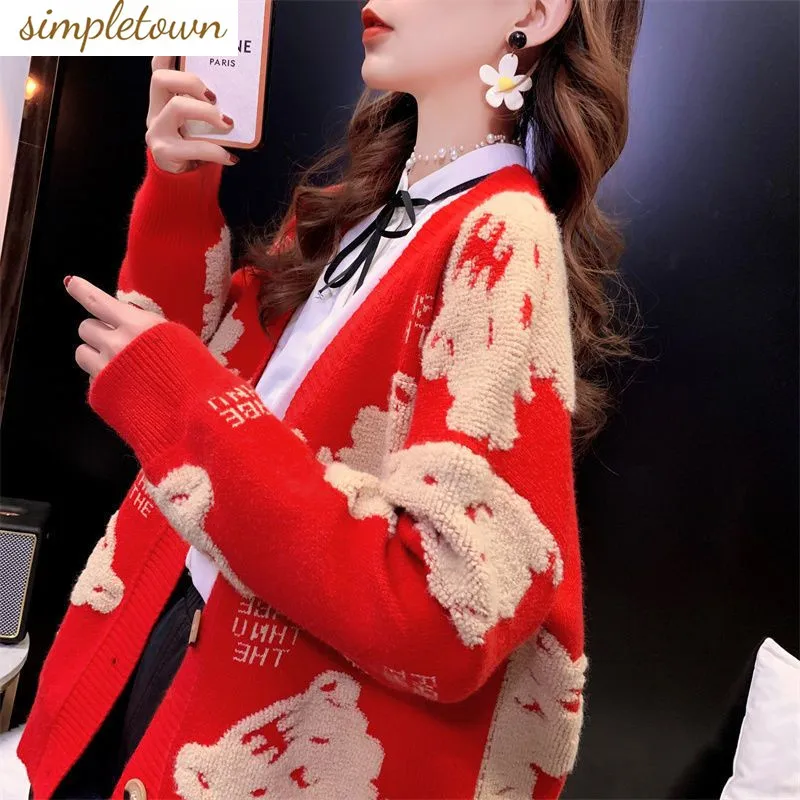 2023 Spring and Autumn New Fashion Cardigan Women's Coat Embroidered Loose Slouchy Knitted Cardigan Sweater