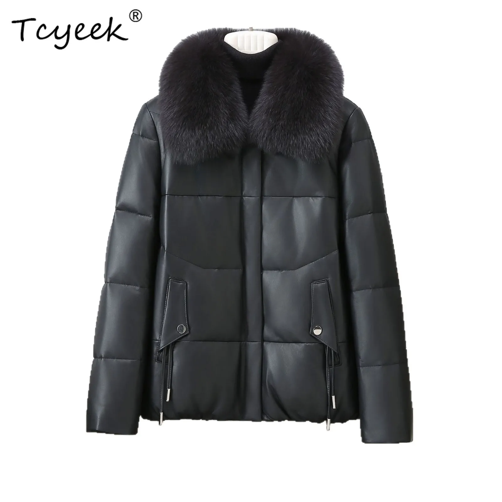 Tcyeek جلد طبيعي أسفل سترة النساء الملابس الشتوية معطف جلد الغنم الحقيقي امرأة أوزة أسفل معاطف الثعلب الفراء طوق جديد في معاطف