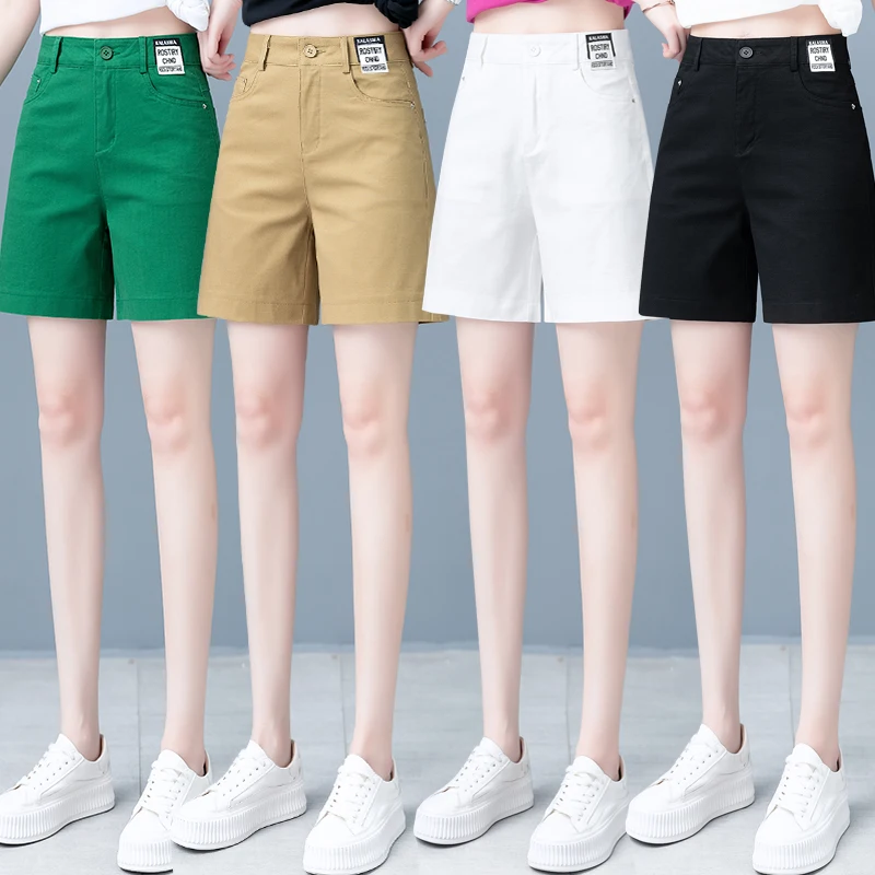

High Waist Straight Leg Thin Cotton Workwear Shorts Women's Summer Casual Loose Wide Leg Pants Outerwear Hot Pants