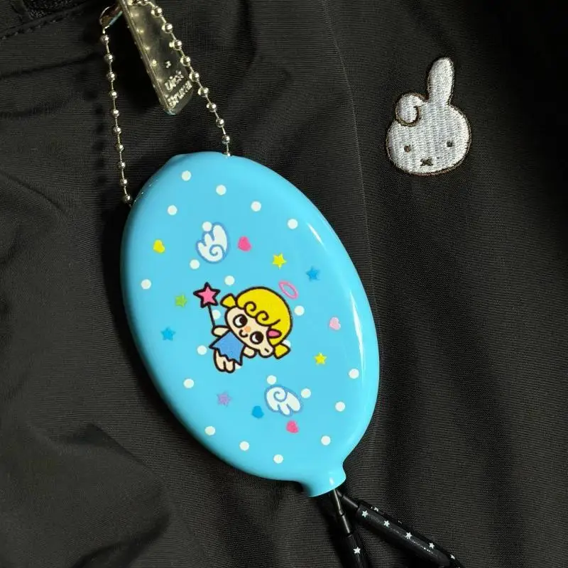 Cute Cartoon Angel Pendant Keychain Harajuku Transparent Oval Earphone Storage Bag Portable Data Line Organizer Pouch〔White〕