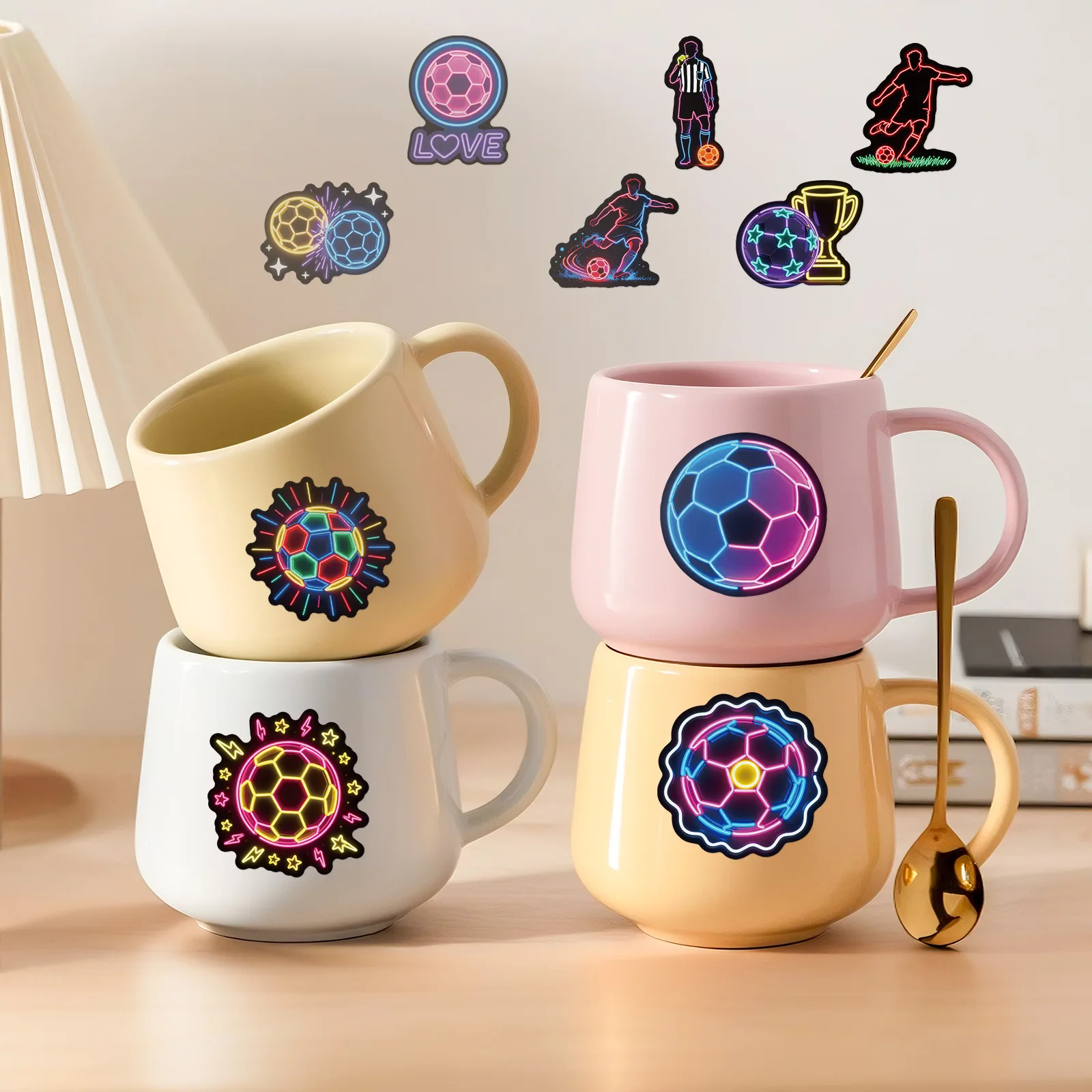 10/56PCS Football Cartoon Stickers Neon Style Graffiti Sports DIY Ball Games Decoration DIY Toys Laptop Guitar Car Bike Decals