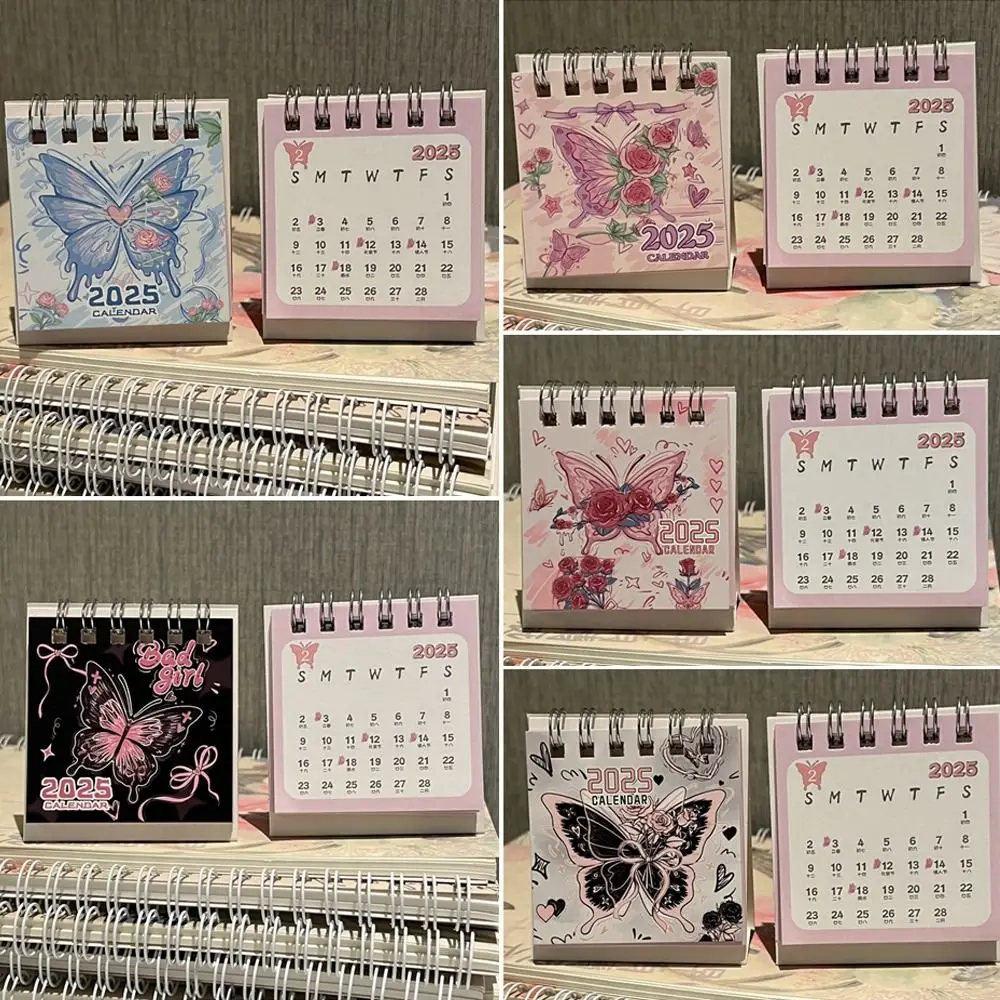 Cute Butterfly 2025 Calendar Standing Flip Mini Monthly Calendar Itinerary Note Home