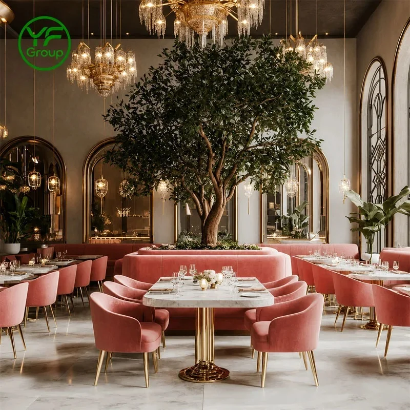 Factory Wholesale Commercial Booth Seating Restaurant Furniture Round Table Leather Chairs Set for USA Hospitality Project