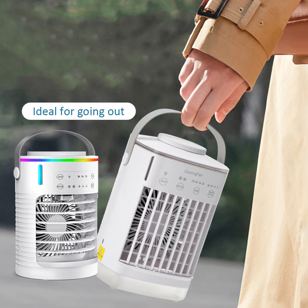 

Портативный вентилятор-охладитель с 7-цветной LED-подсветкой, персональный настольный вентилятор для офиса, USB-вентилятор с функцией охлаждения, кондиционер-вентилятор для спальни и кемпинга