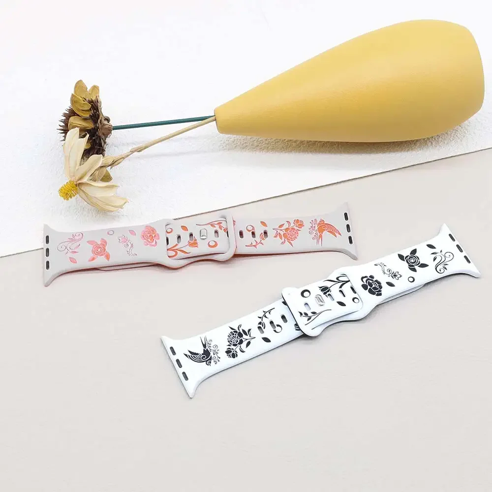 حزام سيليكون لساعة أبل ، نقش سوار مطبوع ، سوار ألترا لساعة iWatch 10 ، 9 ، 8 ، 7 ، 6 ، 5 ، SE ، 49 ، 46 ، 42 ، 40 44 ، 41 ، 45