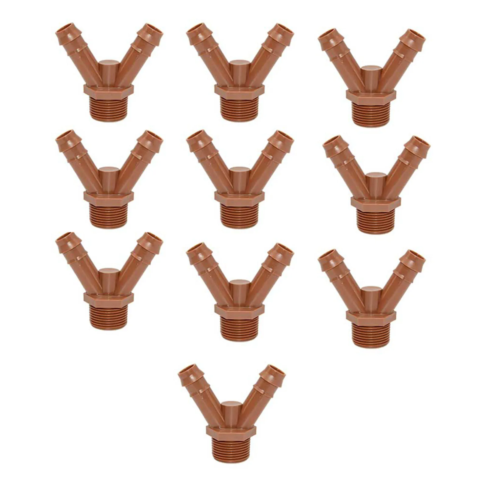 Drip Tubing Joints Tee Connectors For Raised Garden Beds 3/4\' Male Thread Brown Garden Drip Irrigation System Plastic