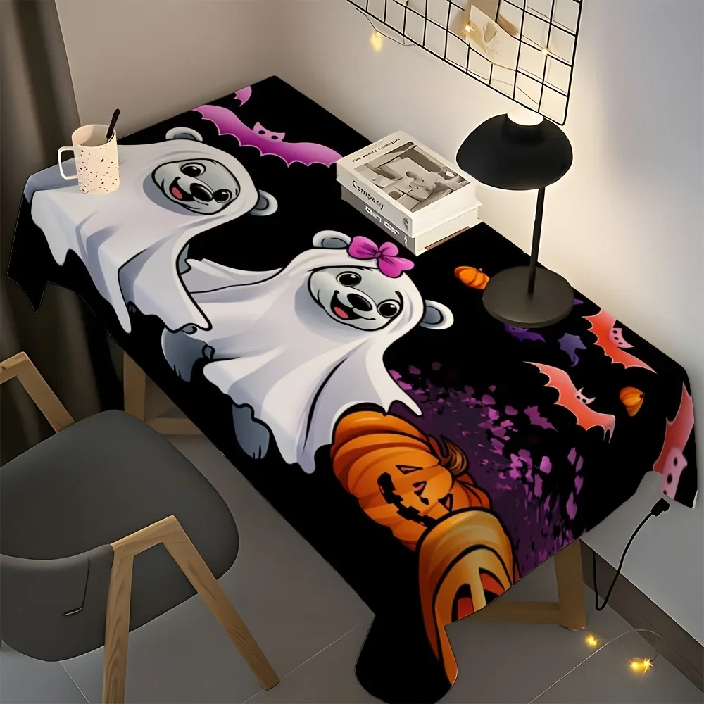 One rectangular tablecloth with a Halloween bear pattern, specially designed for long tablesxzj