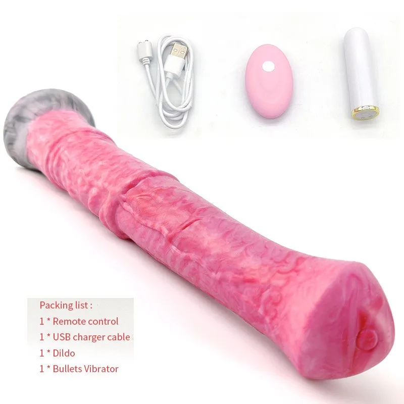 Long Vibrating Dildo Liquid Silicone Horse Dildo Wireless Remote Control Penis Artificial Animal Consolador Sexy Toys For Women.