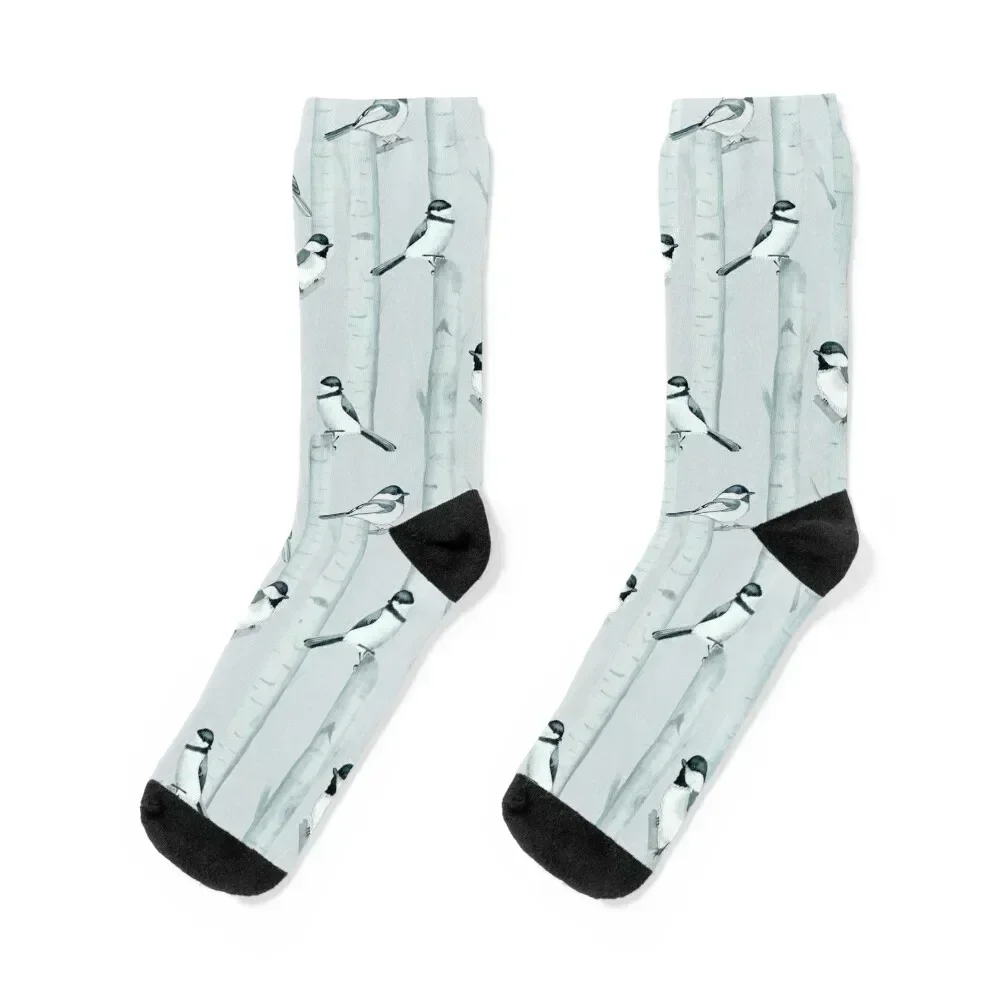 Chickadees and Birch Trees Socks Stockings compression Lots Socks Woman Men's