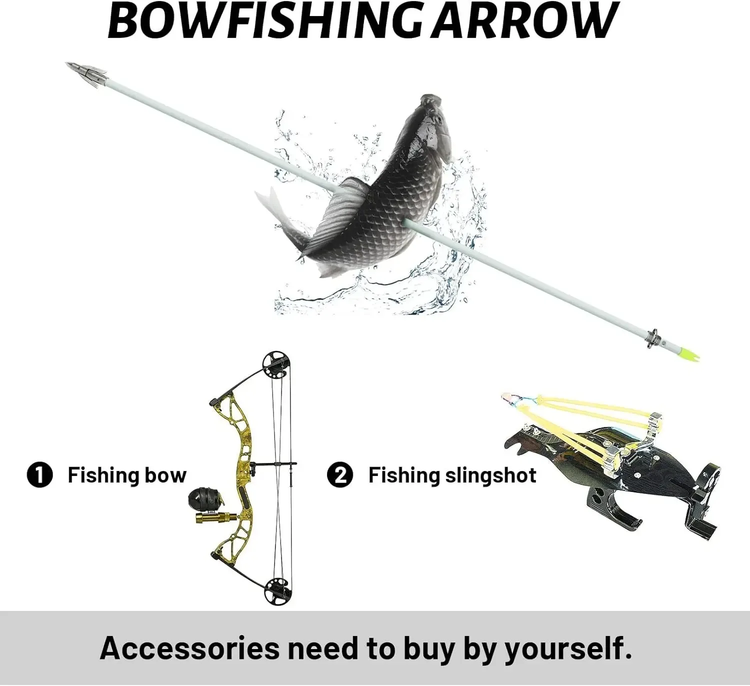 Archery Shooting Bowfishing Arrows 3pcs OD8mm Solid Fiberglass Shaft Carbon Steel Arrowhead With Practical Metal Fishing Slider Accessory view 5