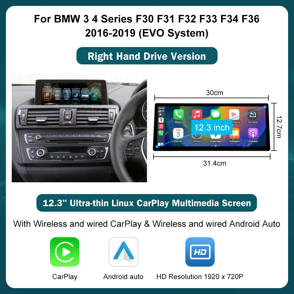 12.3 Wireless CarPlay Android Auto Multimedia Linux Screen For BMW 1 2 3 4 Series F20 F21 F22 F30 F31 F32 F33 NBT OR EVO image 3