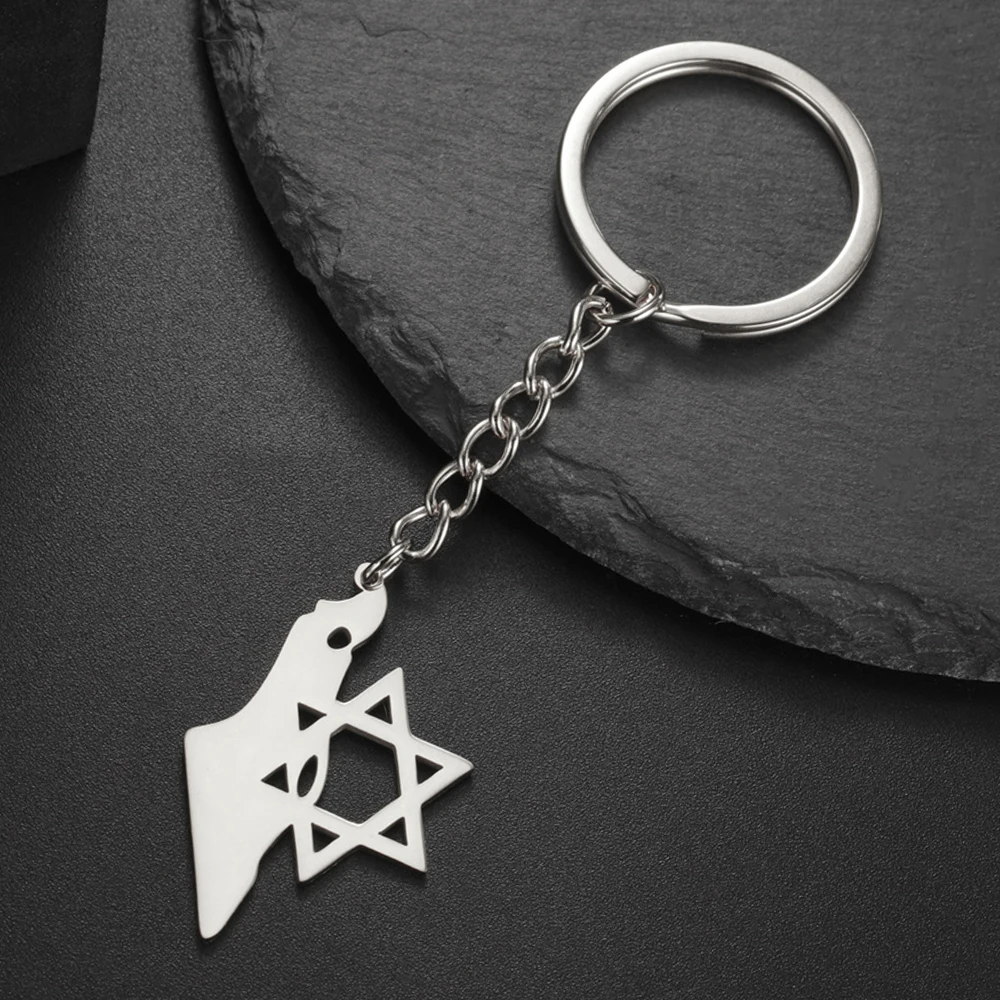 My Shape Judaica Star of David Schlüssel anhänger Israel Karte Schlüssel ringe für Auto Rucksack Edelstahl jüdischen Schmuck Großhandel Geschenke