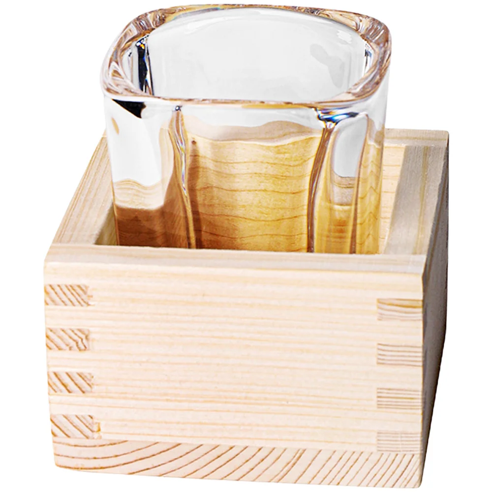 

1Set Glass Sake Cup Japanese Style Wood Box Transparent Saki Cup Household Multi-Functional Tea Coffee Mug Set
