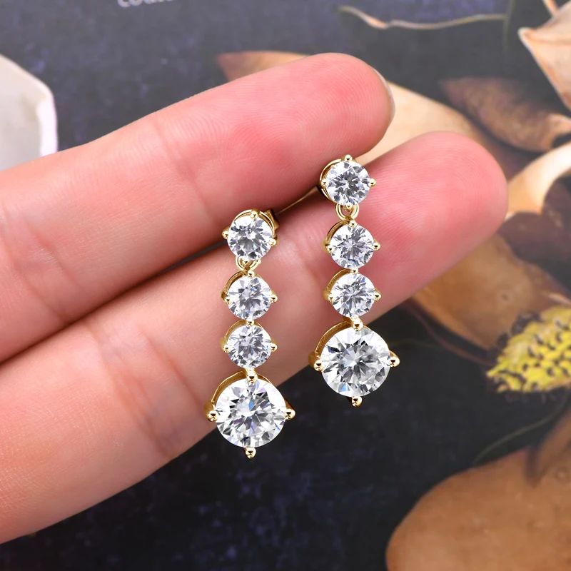 IOGOU S925 Silver Studs 8mm D Color Moissanite Diamond Drop Dangle Earrings For Women Engagement Wedding Valentine Jewelry Gift