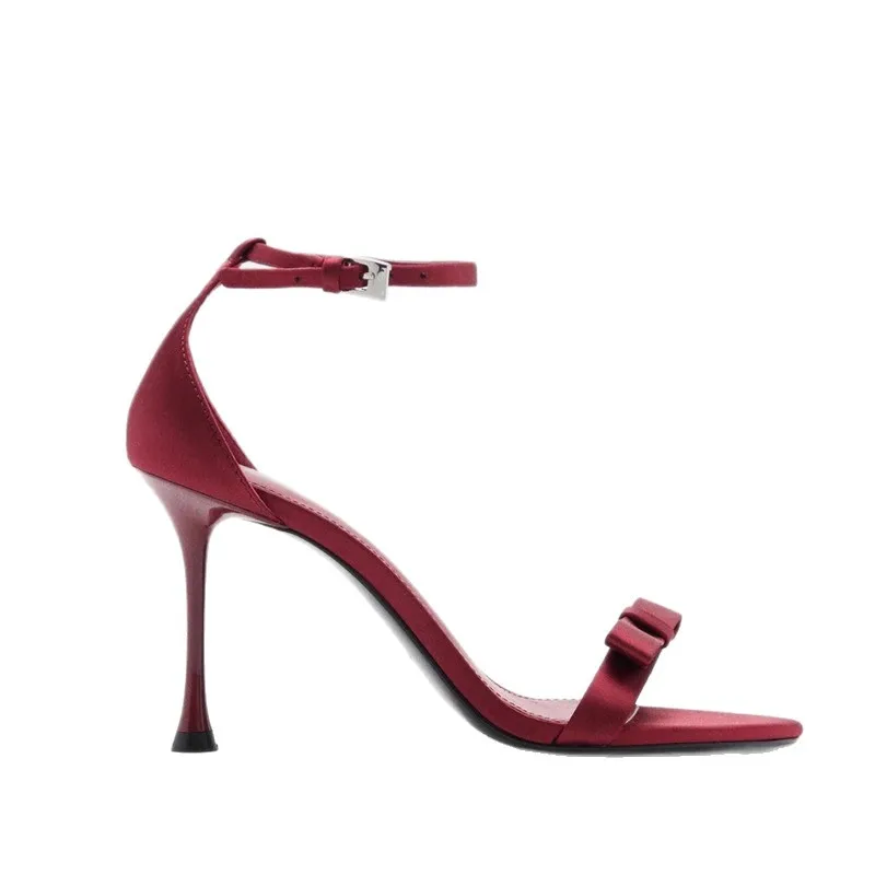 Women's Fashion High Heels Sandals Satin Dress Shoes Butterfly Knot With Buckle Sexy Slingback Mules Pumps Peep Toe Stiletto view 5