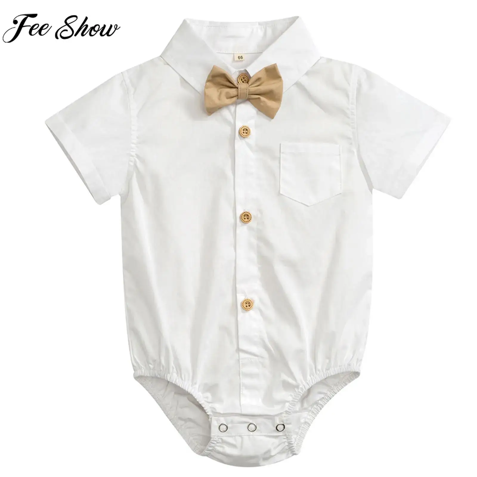 

Baby Boys Gentlemen Romper Summer Short Sleeve Bow Tie Shirt Bodysuit Baptism Birthday Wedding Party Photography Formal Costume