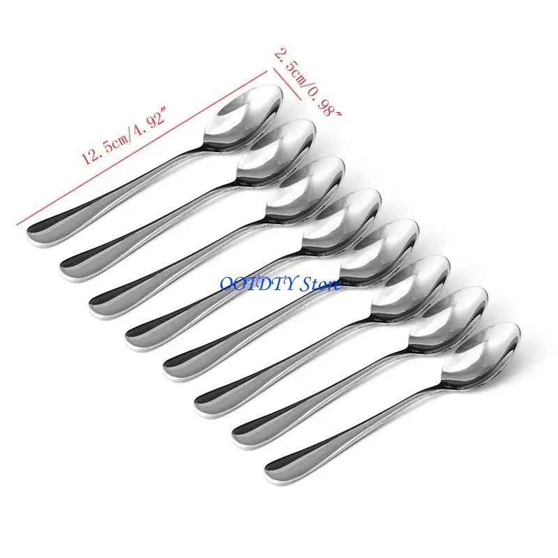 367A Stainless Steel Coffee Spoon 8 Pcs Oval Mouth Spoons Coffee Powder Making