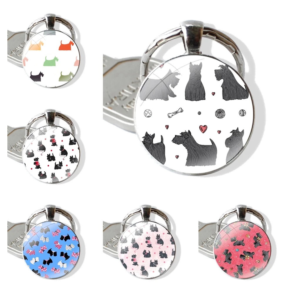 The Scotties Keychain Handmade Glass Cabochon Key Ring Holder Pendant Key Chains