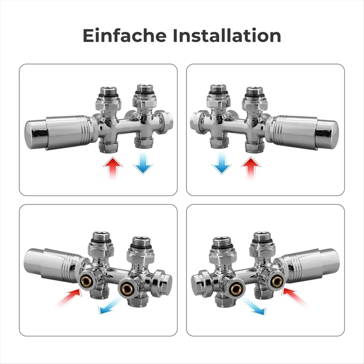 【frki】 Multiblock Set Radiator Connection Fitting with Thermostat 50 mm, Tap Block, Valve Fittings Set, Heating Accessories