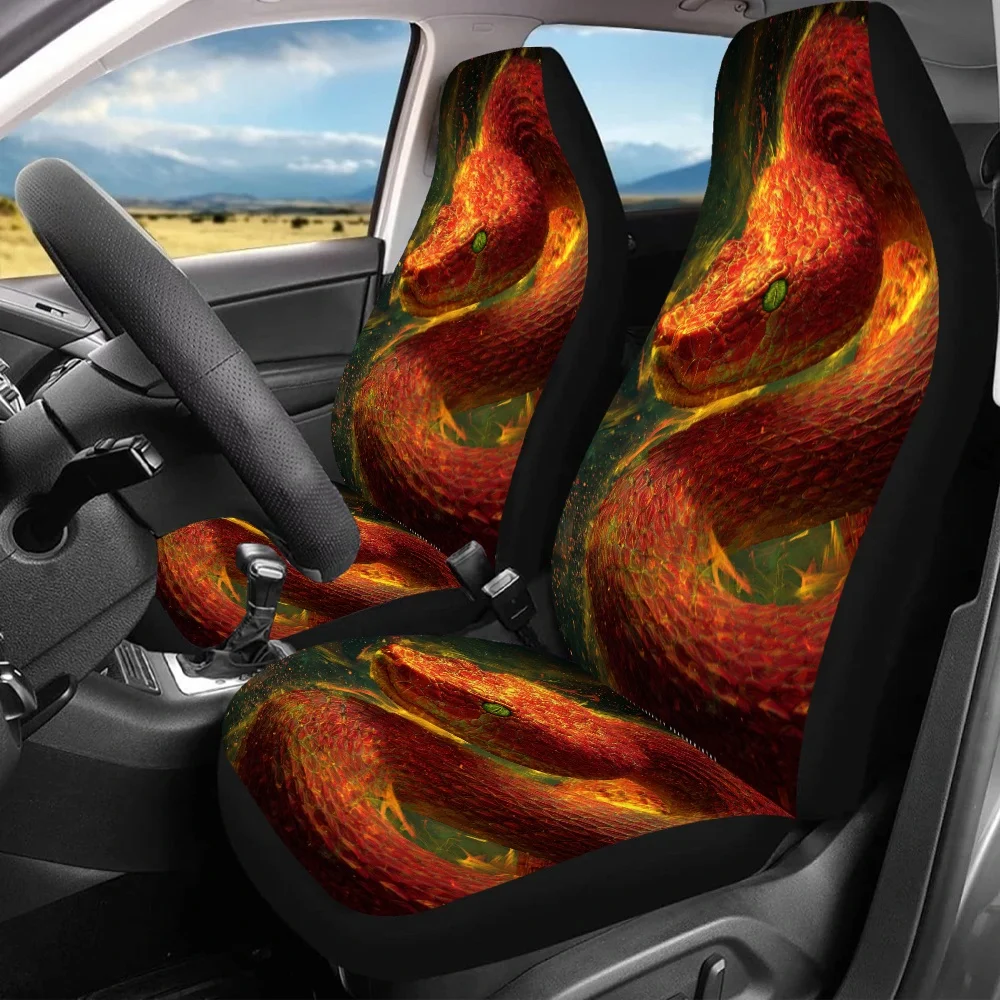 

2pcs Flaming Serpent Print Car Seat Covers - Vibrant Red & Design, Durable Polyester, Fit For Cars, SUVs, Sedans, Enhance Drivin