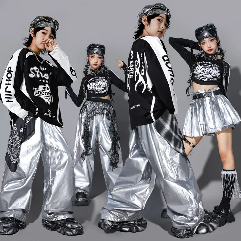 

Teenager Top Hip Hop Dance Clothes Long Sleeves Street Clothing Baggy Outfit Girls Boys Performance Dance Wearing Ages 3-14 Year