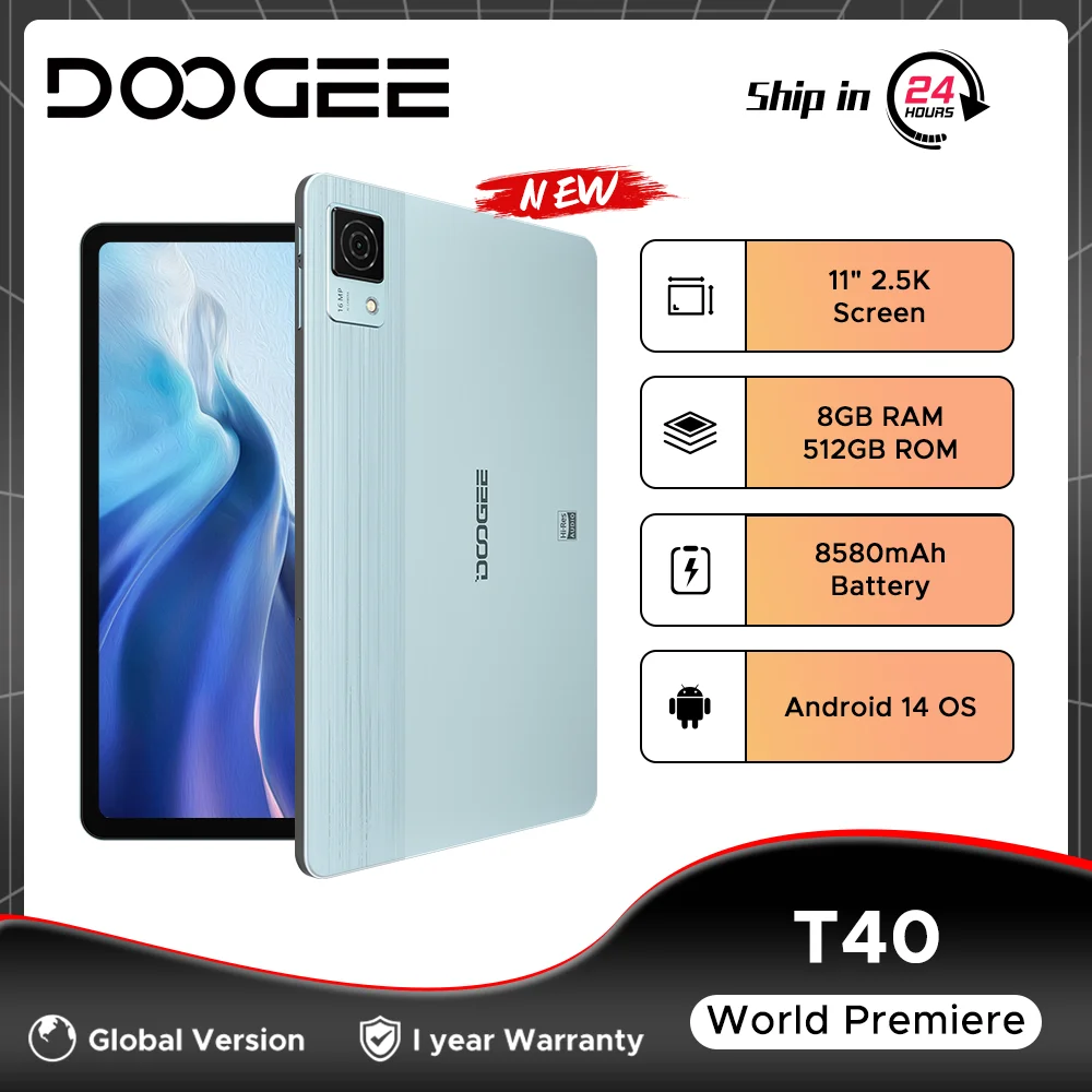 

World Premiere DOOGEE T40 Tablet Android 14 11" IPS 2.5K Display 20GB(8+12) 512GB Helio G99 8580mAh 18W Charge 7.6mm ultra-thin