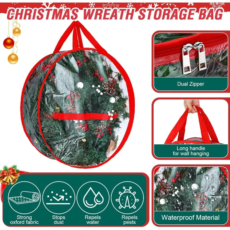 6 قطعة إكليل عيد الميلاد الشفاف حقيبة التخزين إكليل تخزين الحاويات مع تحديد حزام إكليل صندوق تخزين مع مقابض ل ng Garl