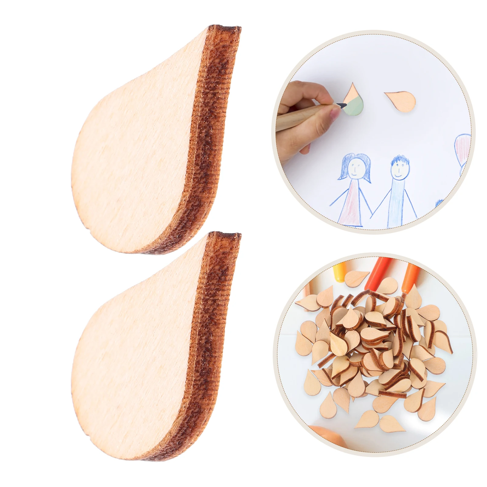 

100pcs 15Mm Water Drop Shape Wood Piece Diy Craft Wooden Chip For Home Decor Scrapbooking Embellishments Making Projects