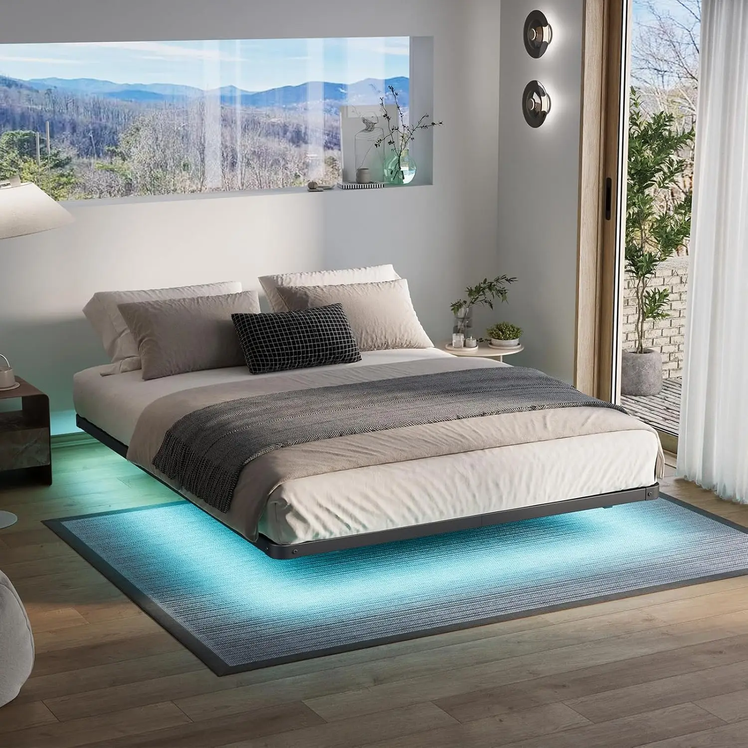 

Floating Queen Bed Frame with LED Lights Type-C & USB Charging Station No Box Spring Needed Heavy Duty Metal Platform Bed Frame