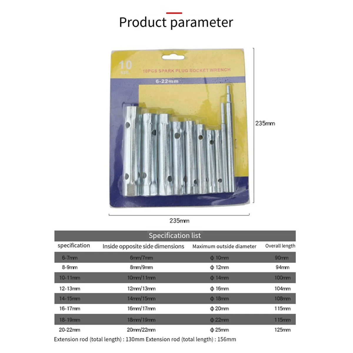 10-Piece Double-Headed Wrench Socket Plumber'S Back Nut Spark Plug Wrench Set Extends Spark Plug Wrench By 6-22mm