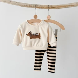 2Pcs Boys Girls Infant Sets Long Sleeve Tracksuit Cartoon Puppy Top Pants Children Toddler Outfit Newborn Clothes 0-3 Years Kids