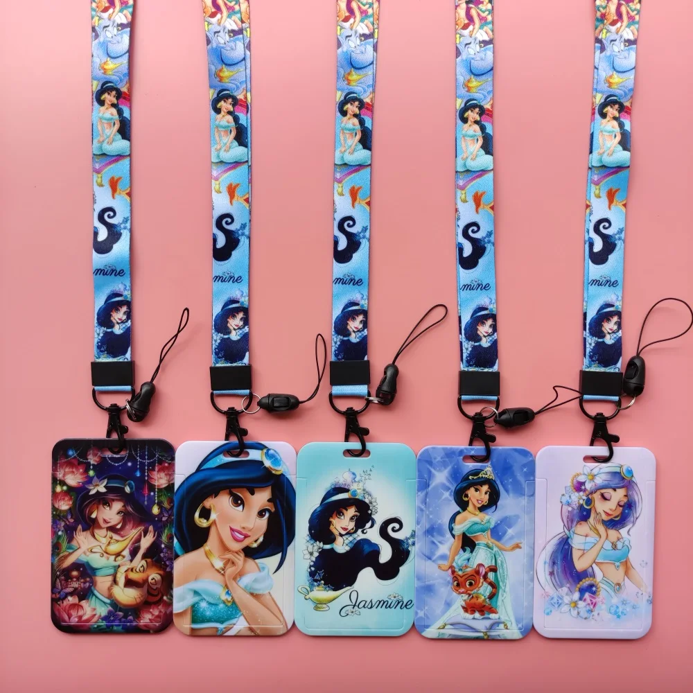 Disney Jasmine Princess Identification Card Holder lanyards Cartoon Aladin Card Case ID Badge Holders Business Retractable Clip