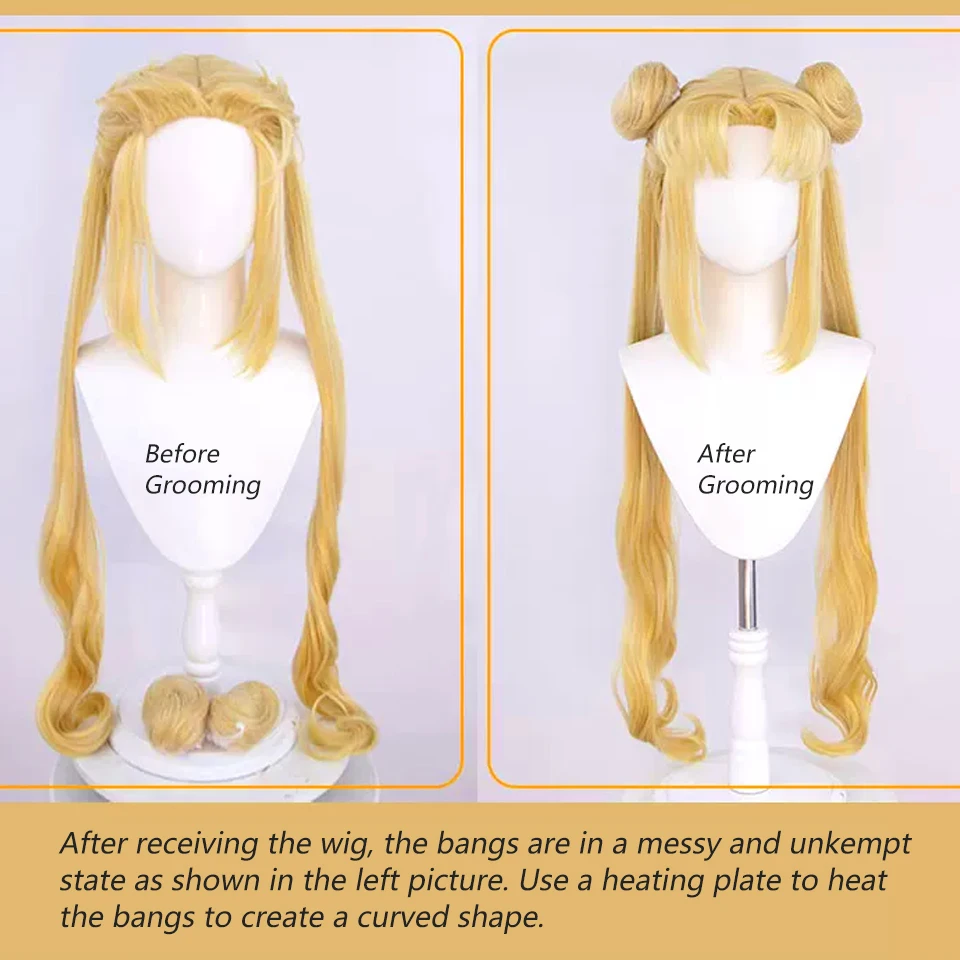 Anime Cosplay Sailor Moon Perücke Tsukino Usagi Goldgelbe Prinzessin Serenity Lange Lockige Synthetische Haare Kostüm-Perücke für Halloween – Detail 4
