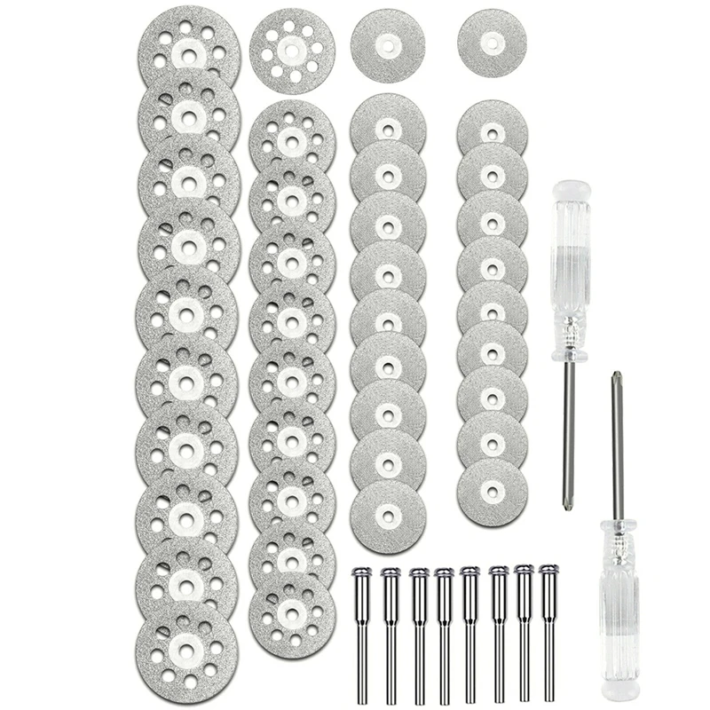 

40Pcs Diamond Cutting Wheels (25Mm/22Mm/18Mm/16Mm Each 10) & 8Pcs 3Mm Mandrel With 2 Screwdrivers For Dremel Rotary Tool