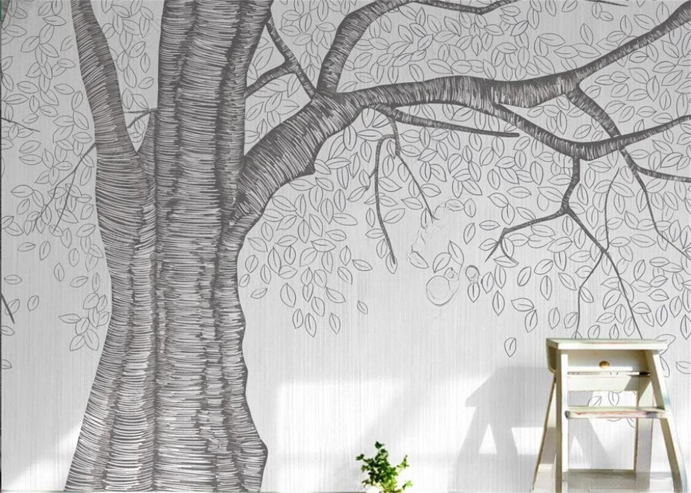 

Custom size wallpaper hand-painted black and white sketch style simple Nordic tree background wall home decoration 3d wallpaper